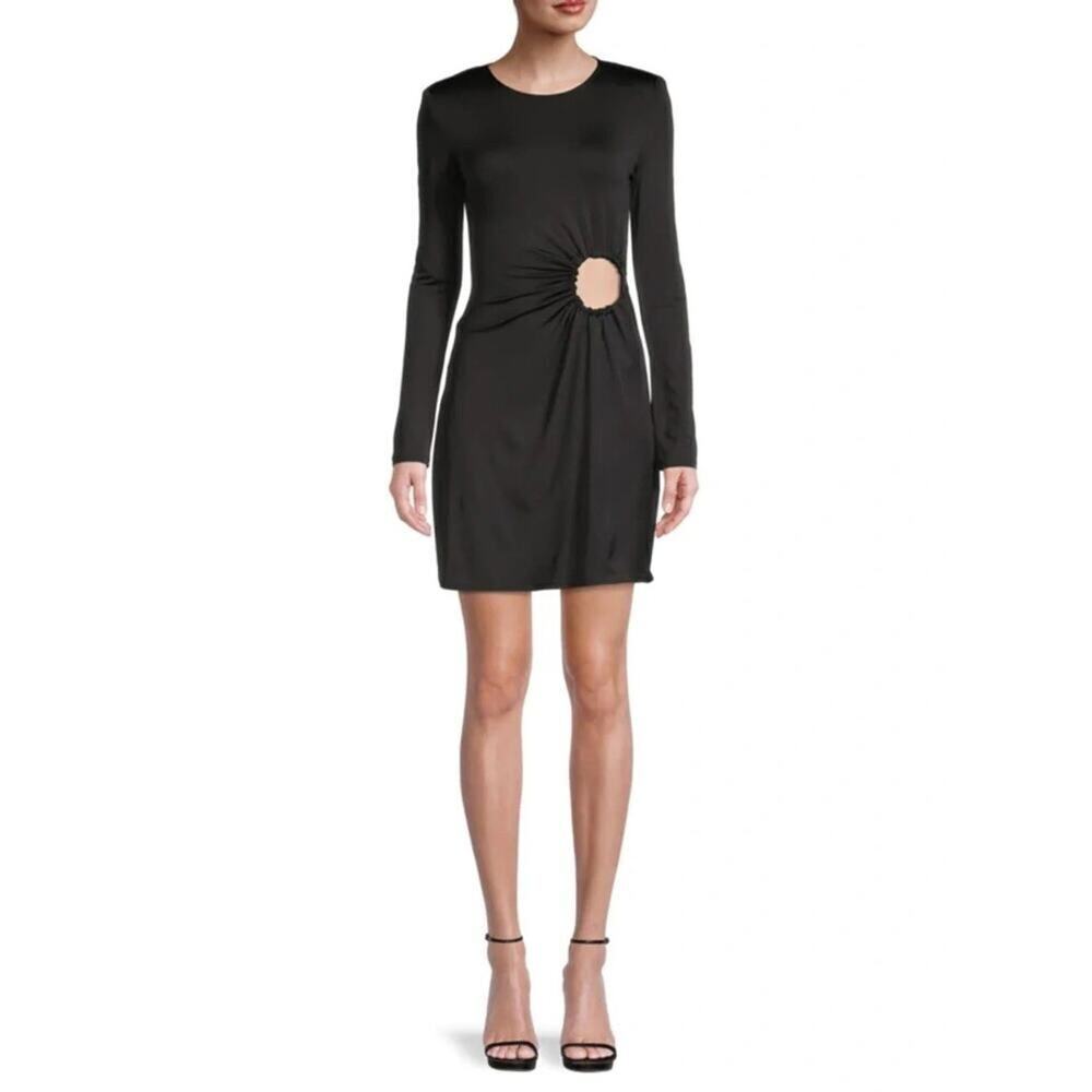Danielle Bernstein Mini Dress Women's Medium Black Ruched O-Ring Cutout NWT